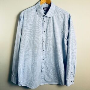 DKNY Men's Blue Rectangle Check Print Long‎ Sleeve Button Up Shirt Size XL